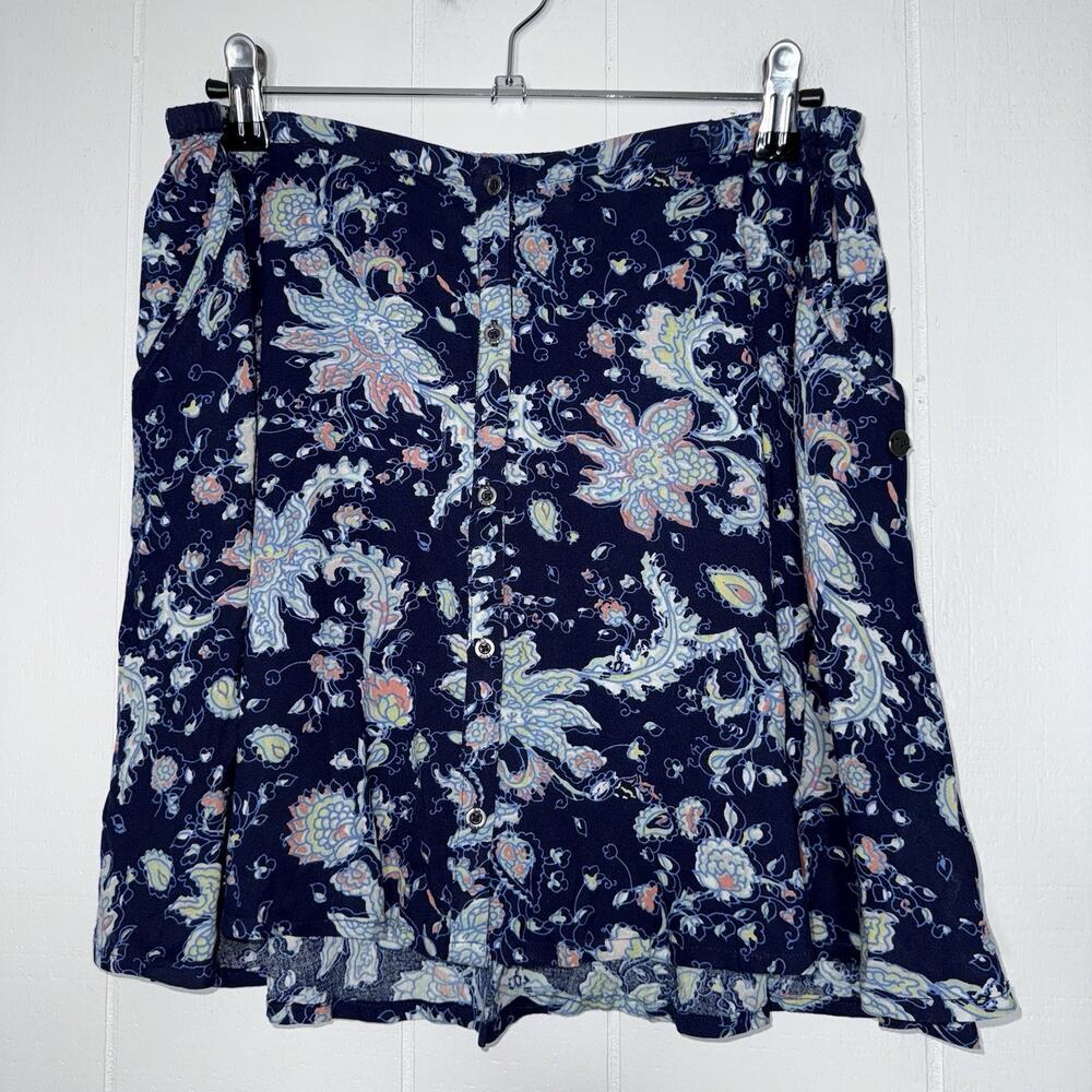 Roxy Women’s Floral Mini Skirt Pull On Button Front Blue Size Medium